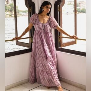 Daughters of India Sita Maxi Dress Floral Hand Screened Violet Cotton size XXL